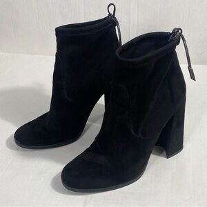 The Shoe Box Nanda Black Suede Bootie Block Heel